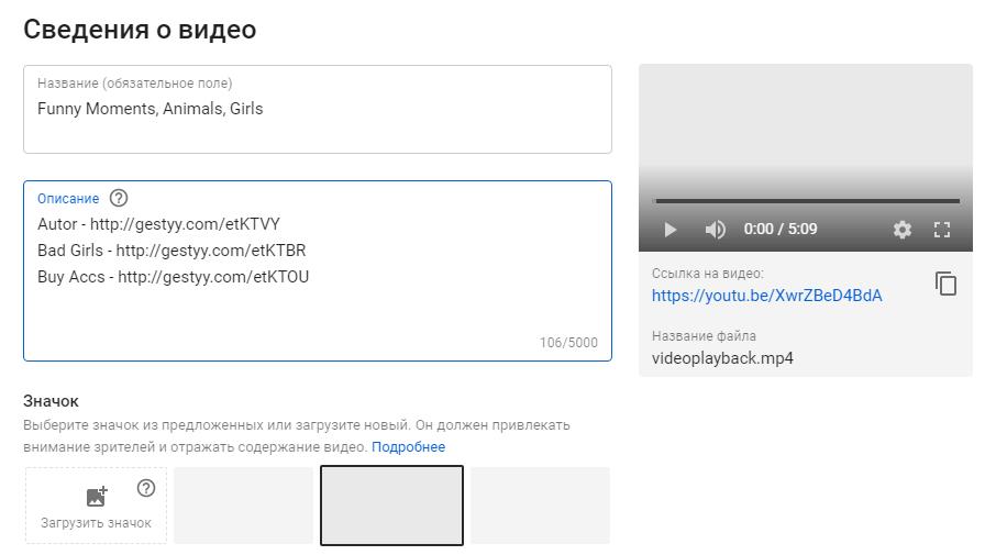 описание видео ютуб