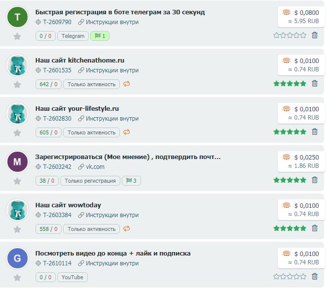 задания для заработка