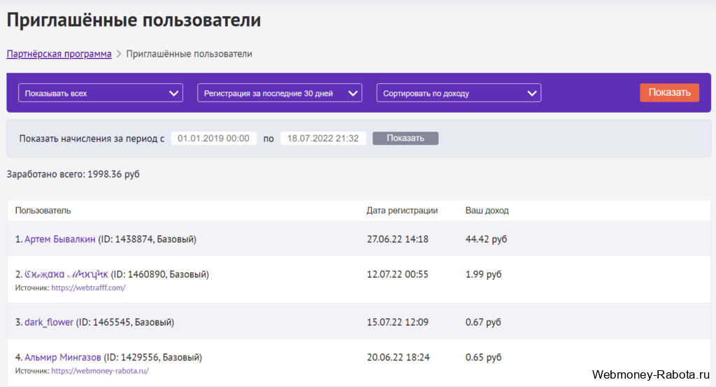 рефералы в unu