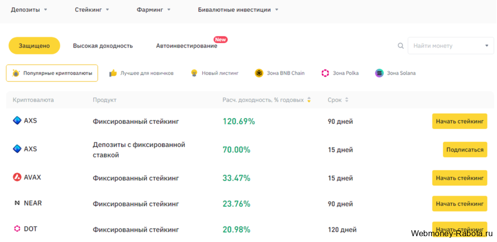 Binance Earn раздел для заработка