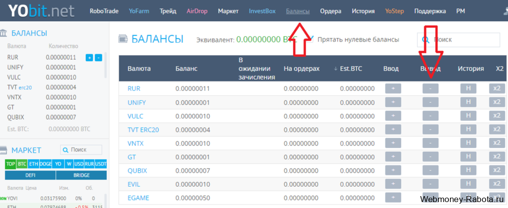 балансы на бирже Yobit