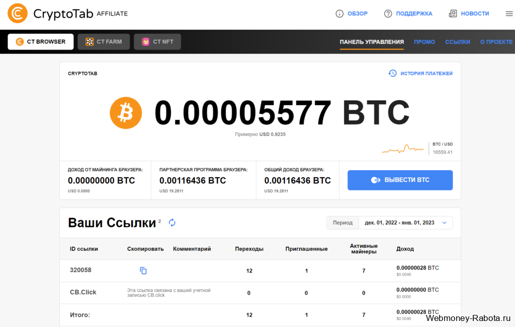 сколько можно заработать в CryptoTab